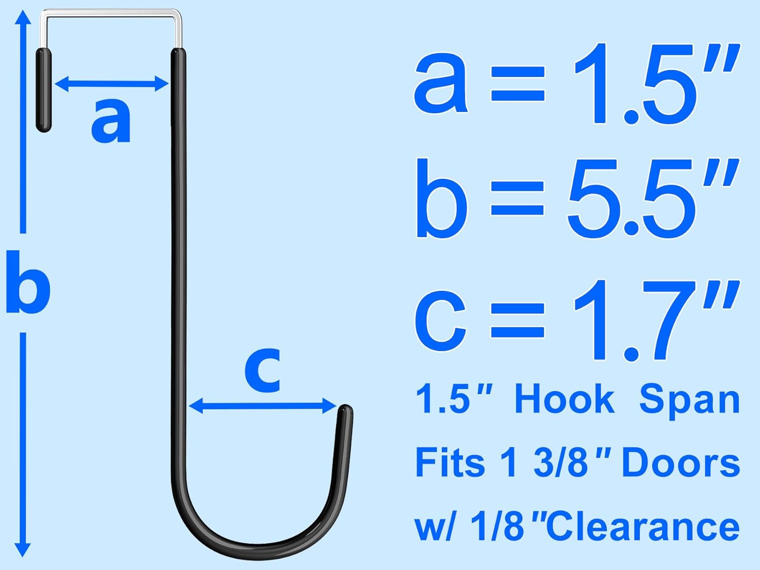 Over The Door Metal Hooks with Plastic Coating 5.5 Fit 0.5 to 1 3/8 Door 4 Pcs Heavy Duty Single Towel Robe Rack Wreath Bathroom Shower Hanger Shoe Organizer Ironing Board Short Black